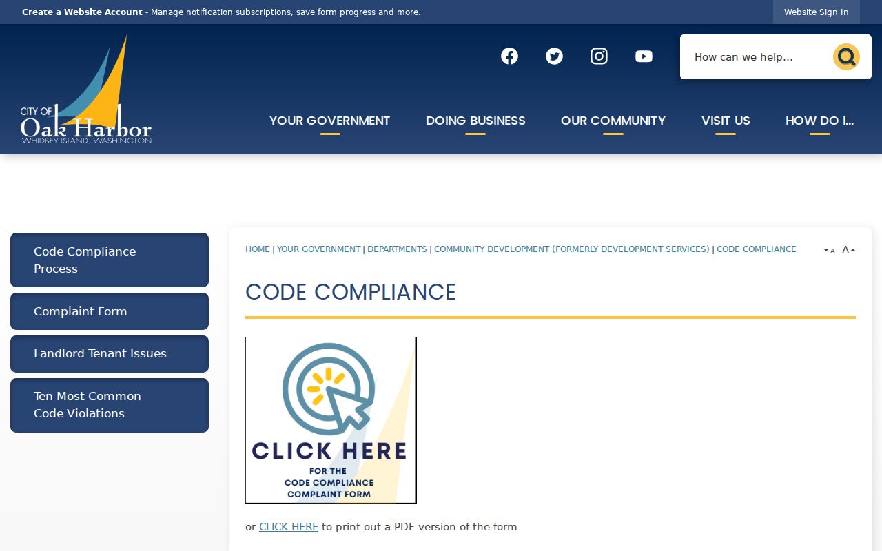 Oak Harbor street directory Code Compliance address records page