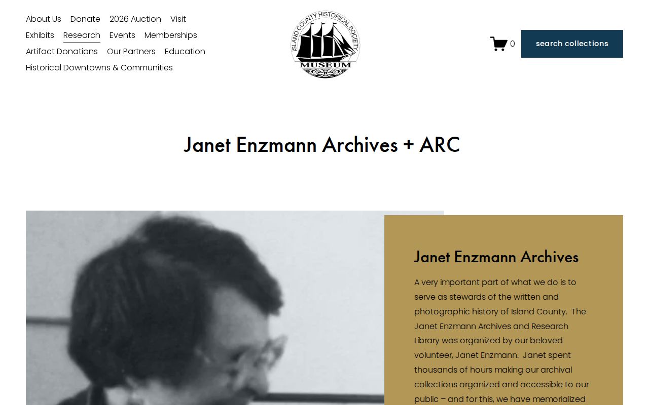 Island County Historical Society research page describing archives and local history collections