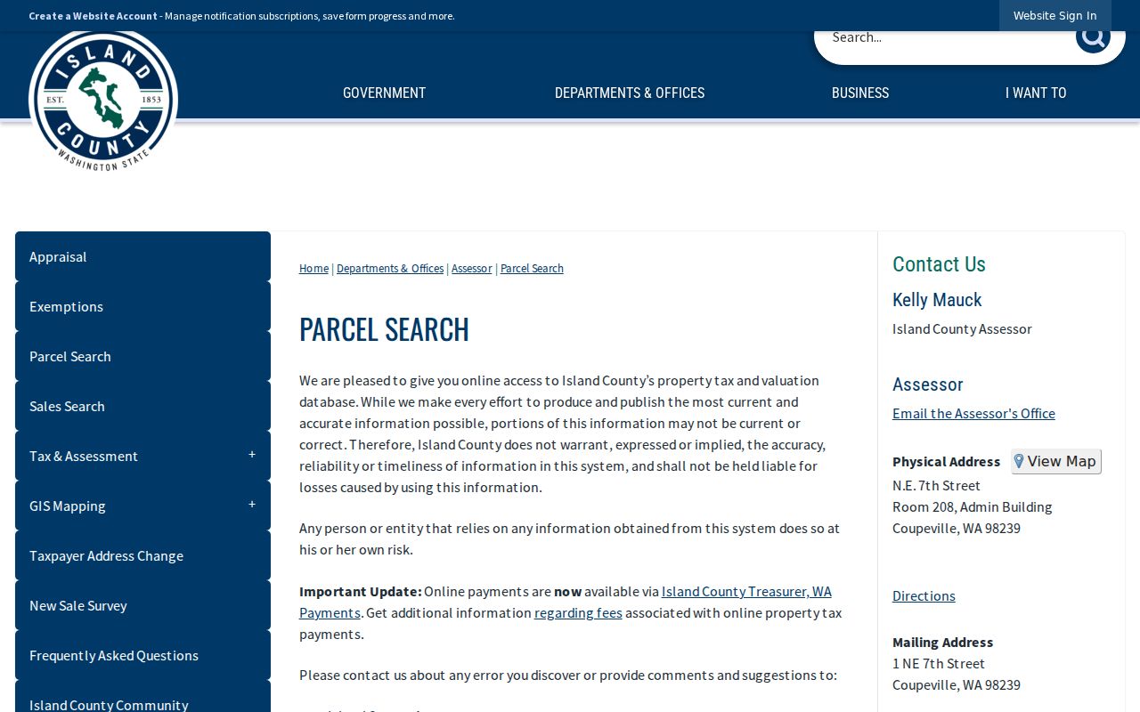 Oak Harbor street directory Island County PACS parcel search
