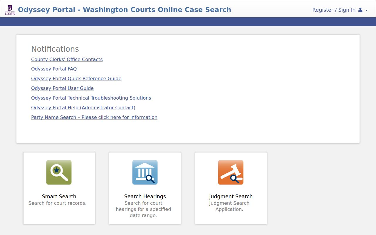 Odyssey Portal for an Oak Harbor resident lookup and Island County court record